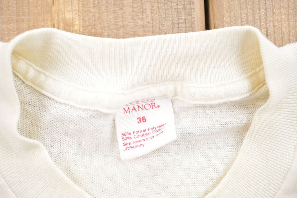 Vintage 1980s Manor Blank T-Shirt  Graphic  80s  90s  Streetwear  Retro Style  Single Stitch  JC Penney  White Tee