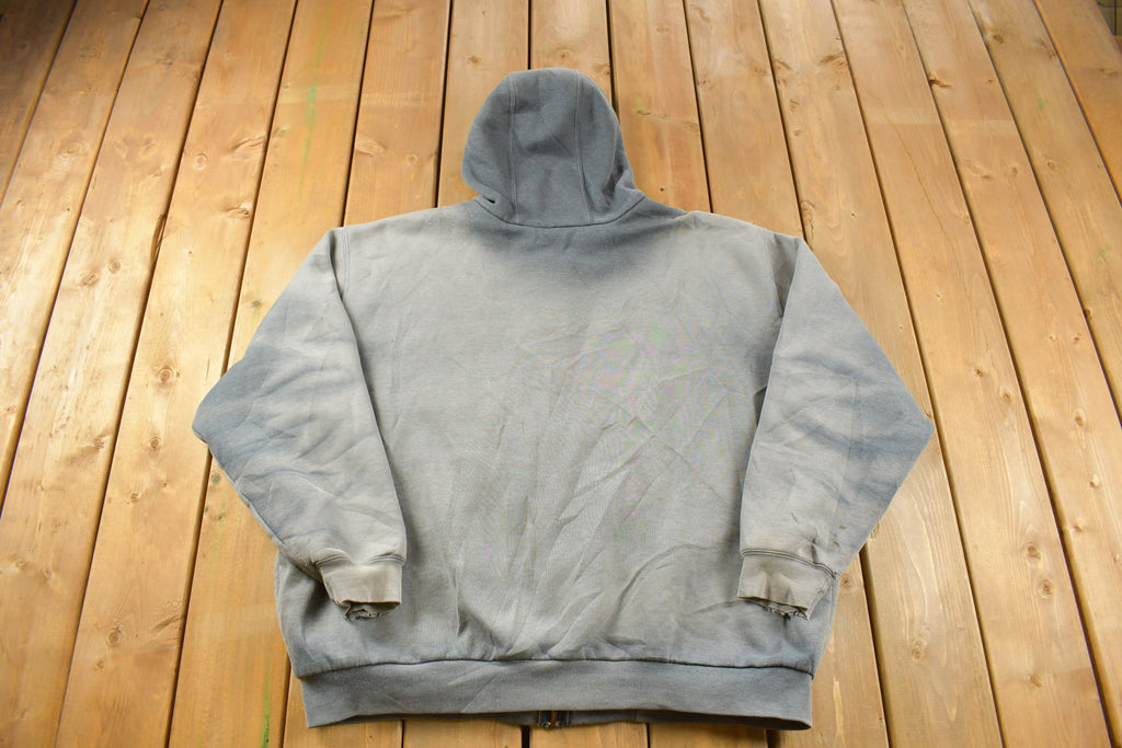 Vintage 1990s Distressed Carhartt Heavy Weight Sun Faded Blue Zip Up Hoodie
