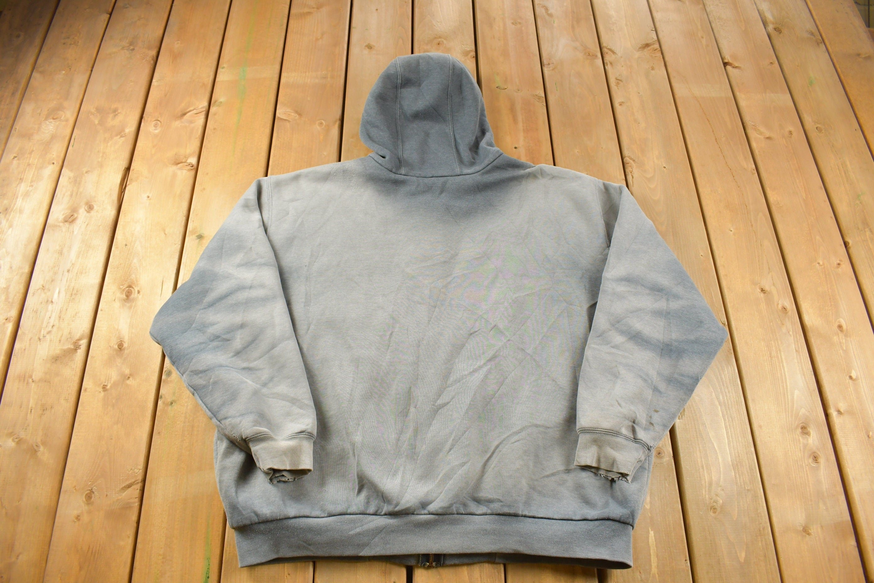 Vintage 1990s Distressed Carhartt Heavy Weight Sun Faded Blue Zip Up Hoodie