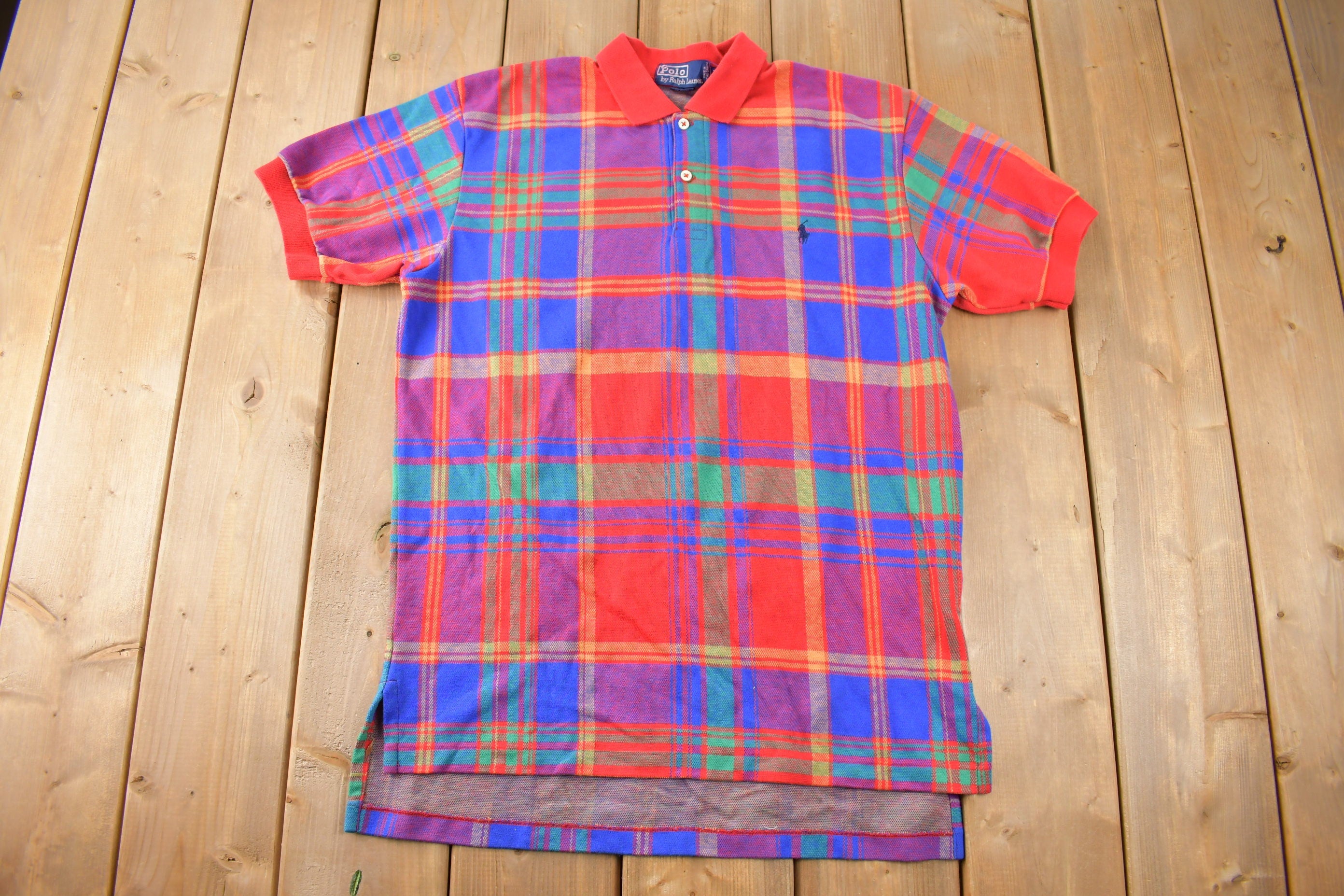 Vintage 1990s Polo By Ralph Lauren Small Pony Plaid Polo Shirt Size M Made In Canada
