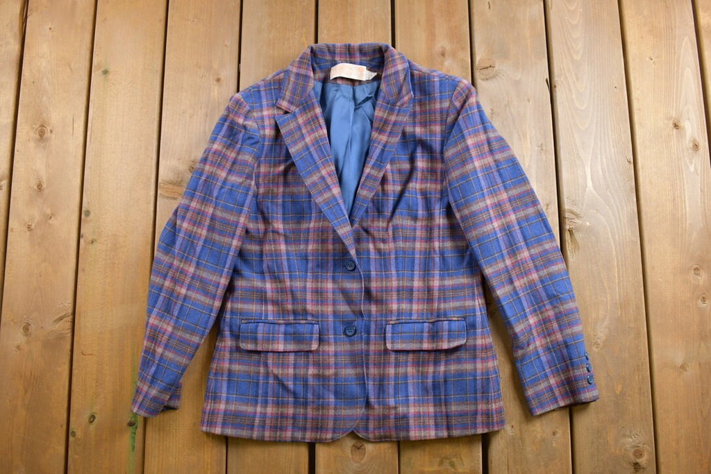 Vintage 1970s Pendleton Plaid Button Up Blazer Jacket Size 12