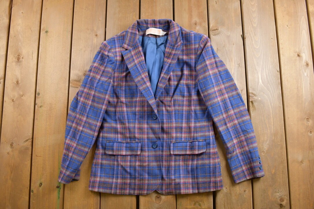 Vintage 1970s Pendleton Plaid Button Up Blazer Jacket Size 12