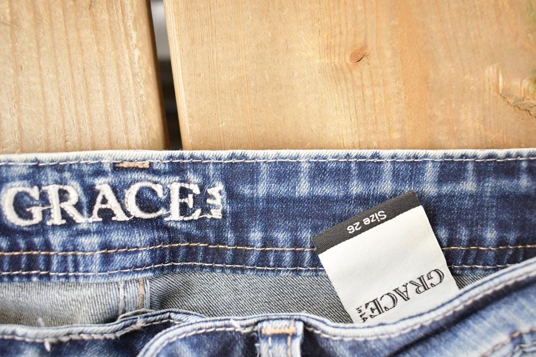 Vintage Deadstock Y2K Grace In LA Bedazzled Bootcut Low Rise Jeans Women's Size 26 x 29