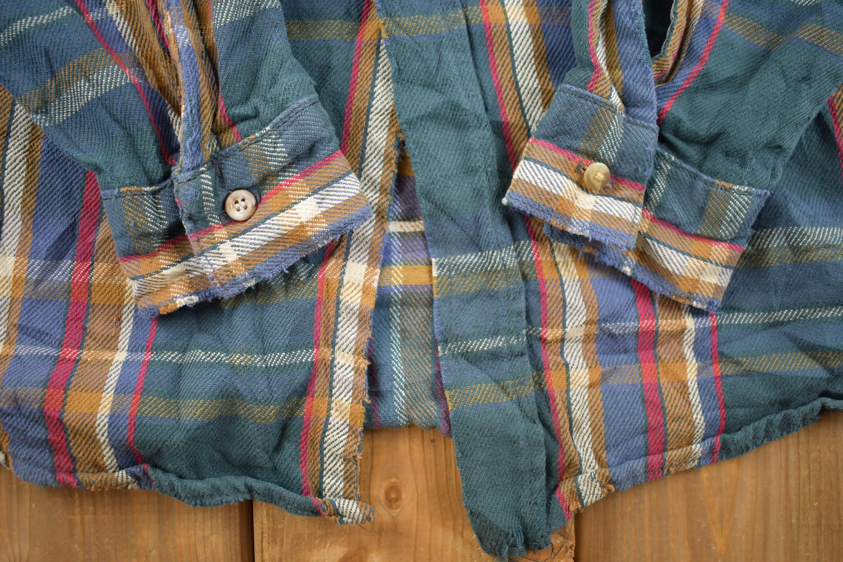 Vintage 1990s Five Brother Tall Man Forest Colored Plaid Button Up Flannel Shirt