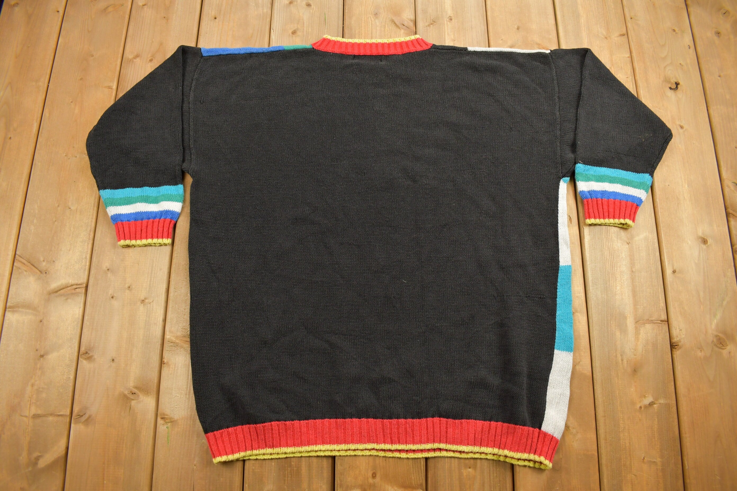 Vintage 1990s Color Block Knitted Color Block Crewneck Sweater