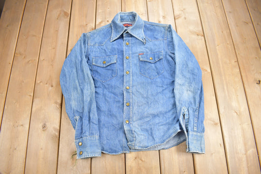 Vintage 1970s Land Hubber Denim Button Up Shirt / 1970s Button Up / Vintage Flannel / True Vintage / Snap Button