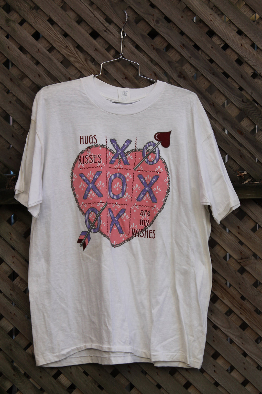 Vintage 1990s Heart Graphic Hugs And Kisses Are My Wishes T Shirt