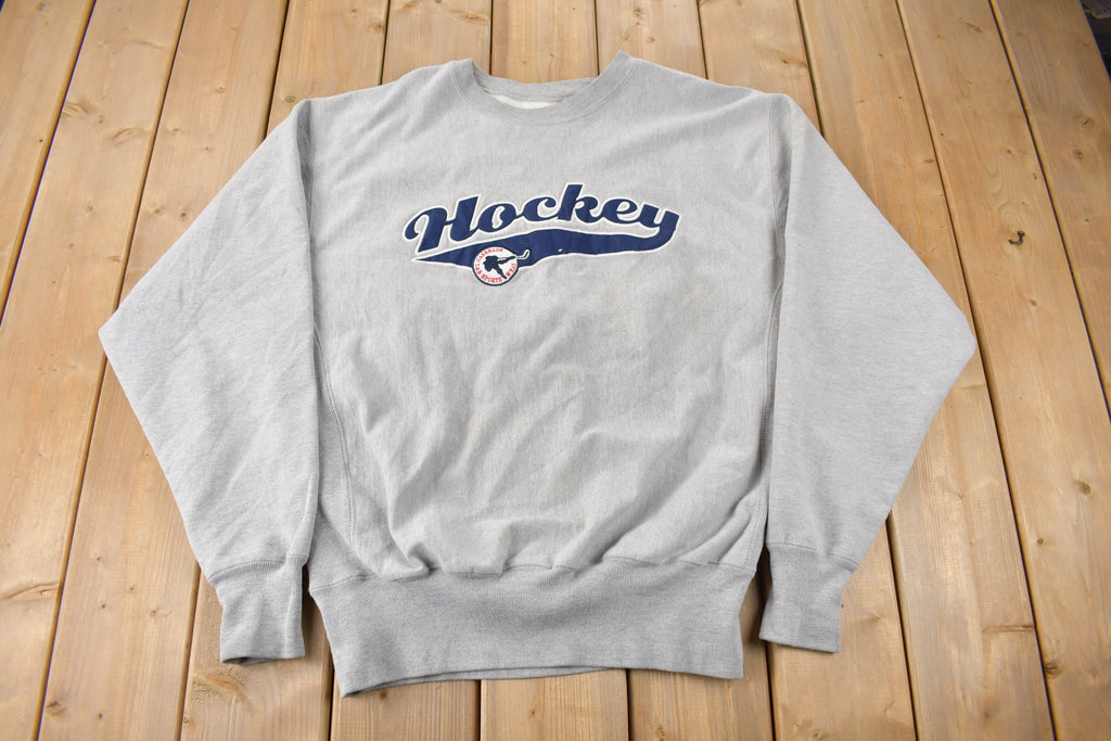 Vintage 1990s Heavyweight Embroidered Hockey Crewneck Sweatshirt Size Large
