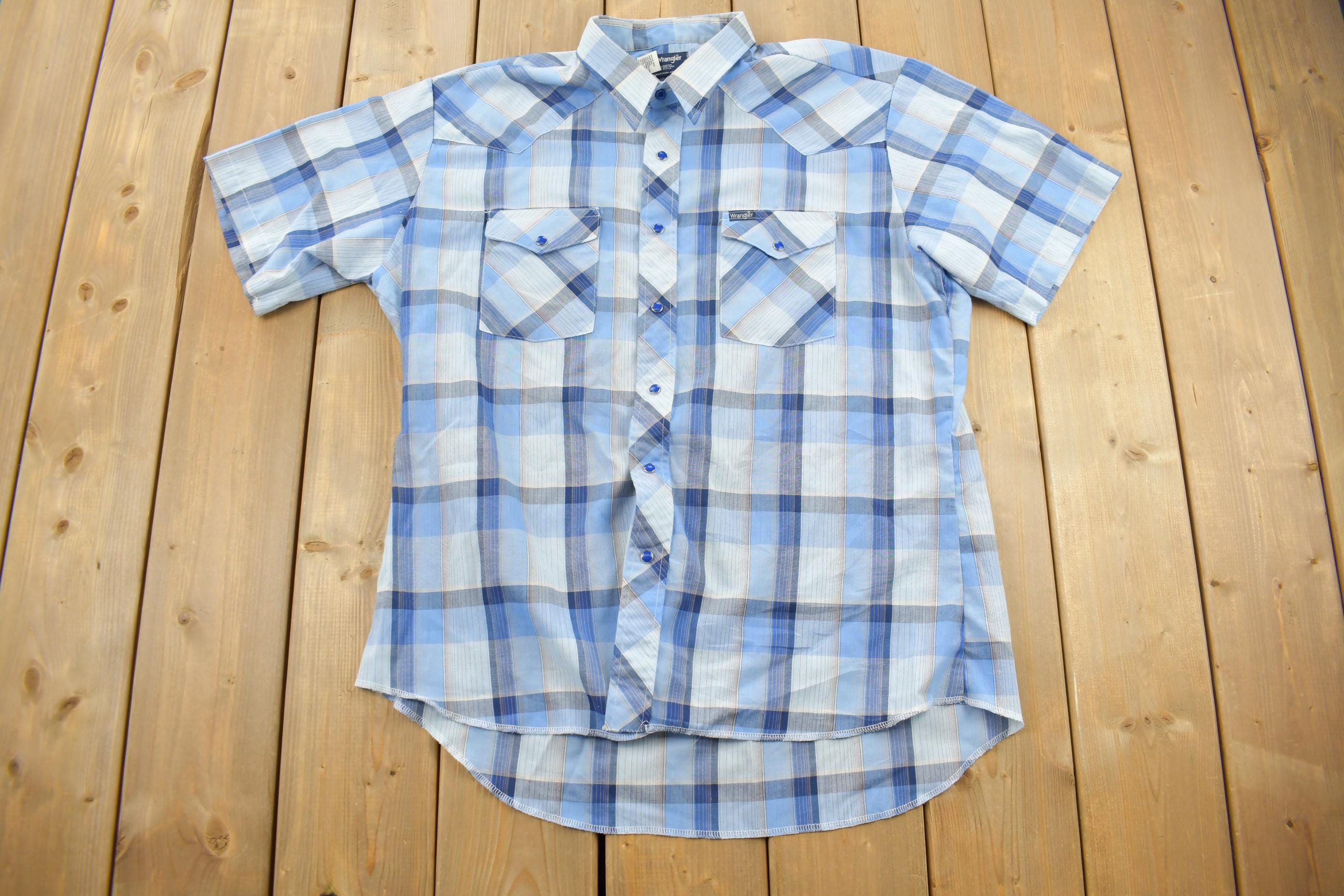 Vintage 1990s Wrangler Western Shirts Pearl Snap Short Sleeve Plaid Button Up Shirt