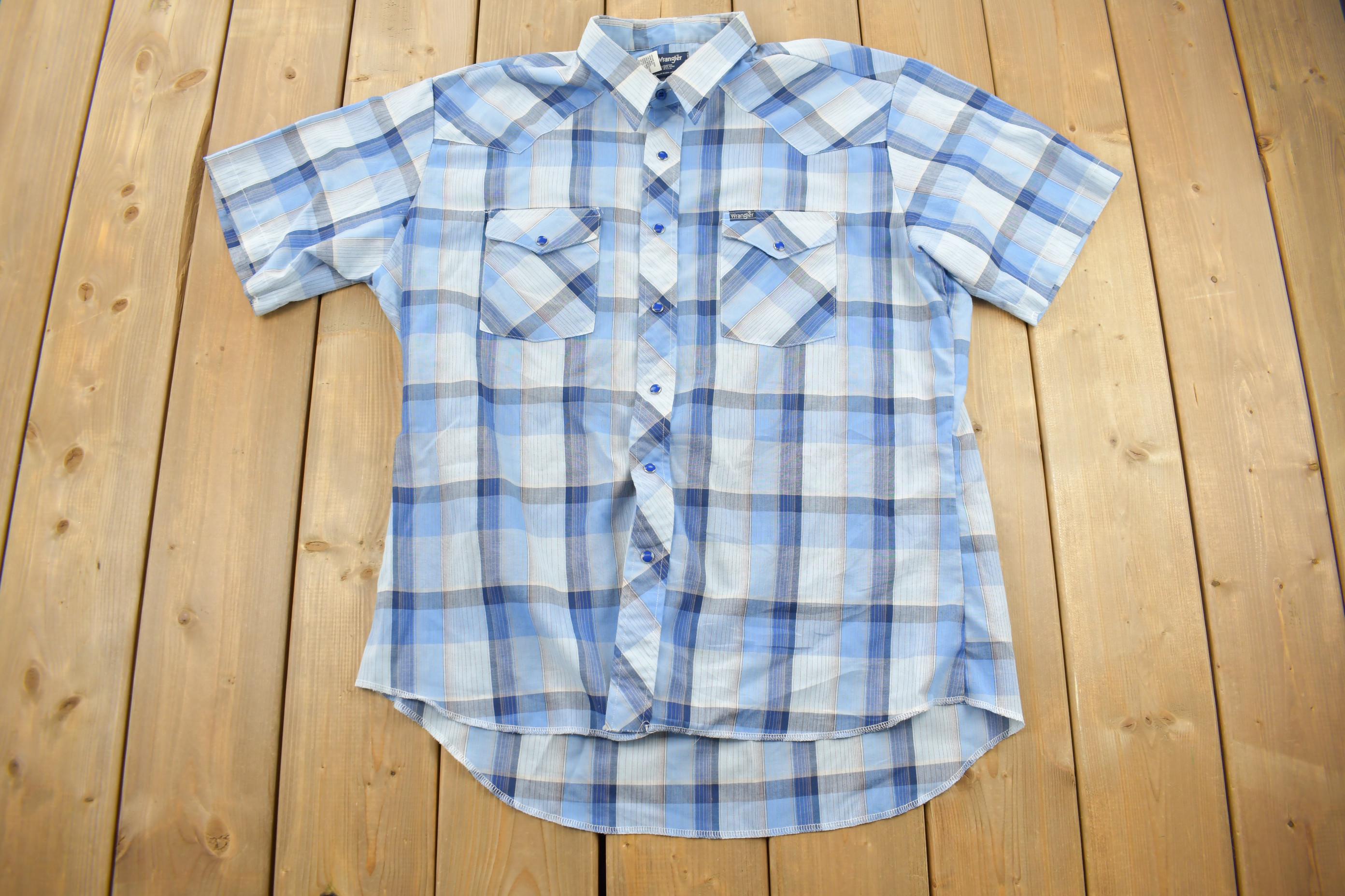 Vintage 1990s Wrangler Western Shirts Pearl Snap Short Sleeve Button Up Shirt