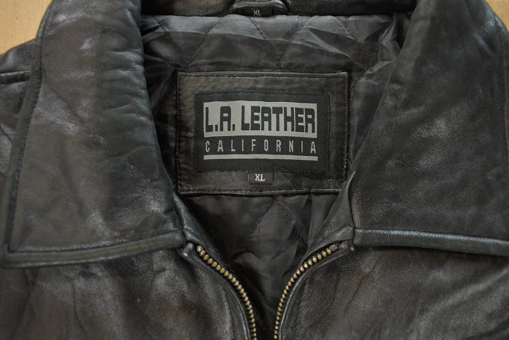 Vintage 1990s L.A. Leather Bomber Flight Jacket Men's XL