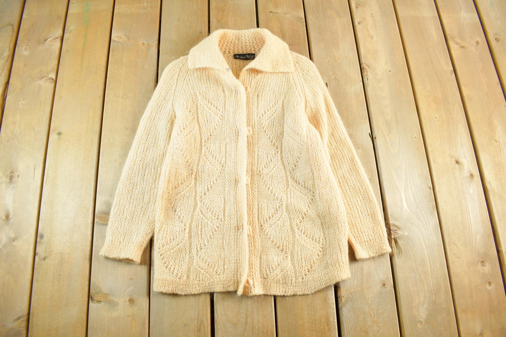 Vintage 1970s Mohair Wool Knit Cardigan Sweater Women's Small