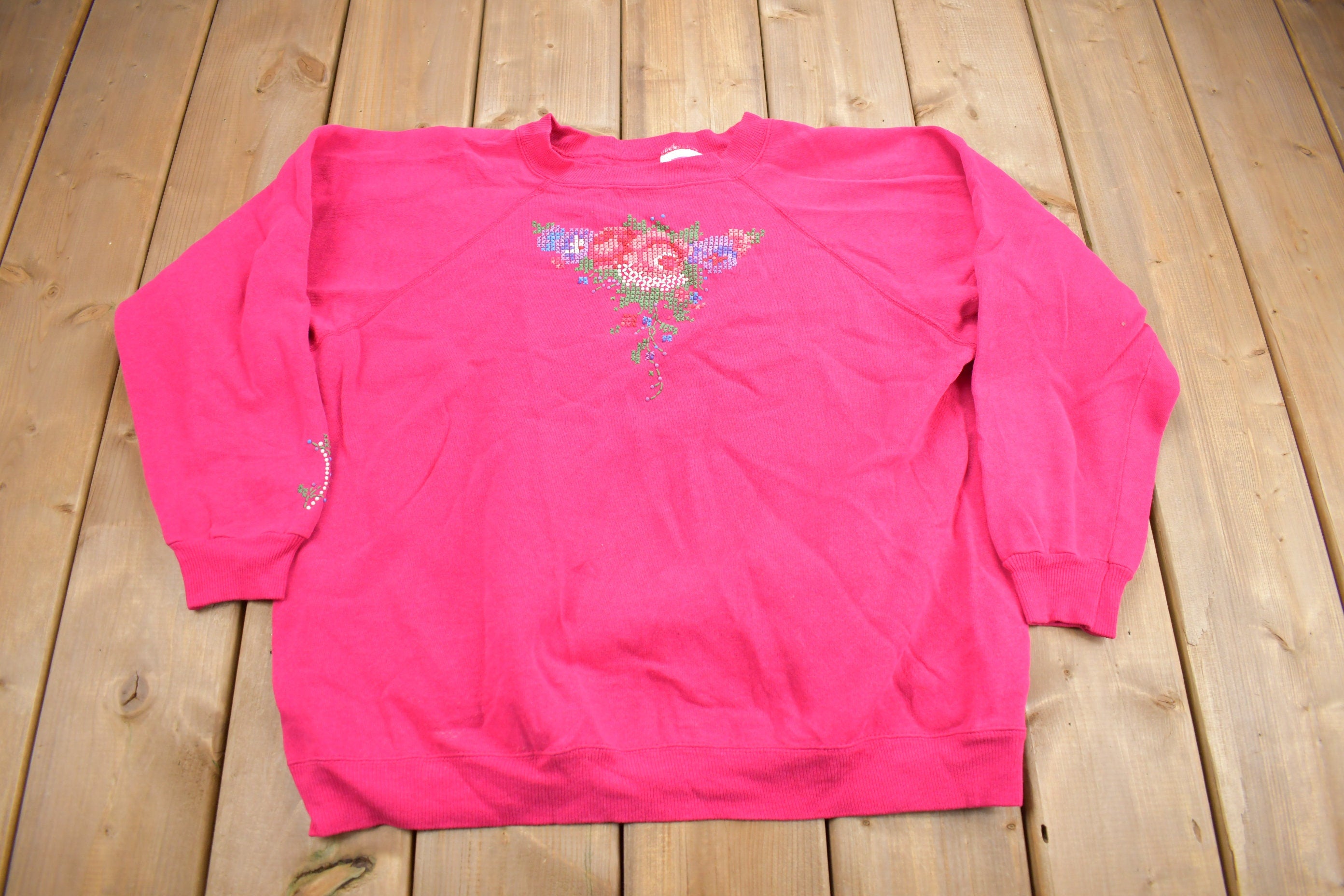 Vintage 1990s Cute Floral Theme Puff Print Crewneck Sweater