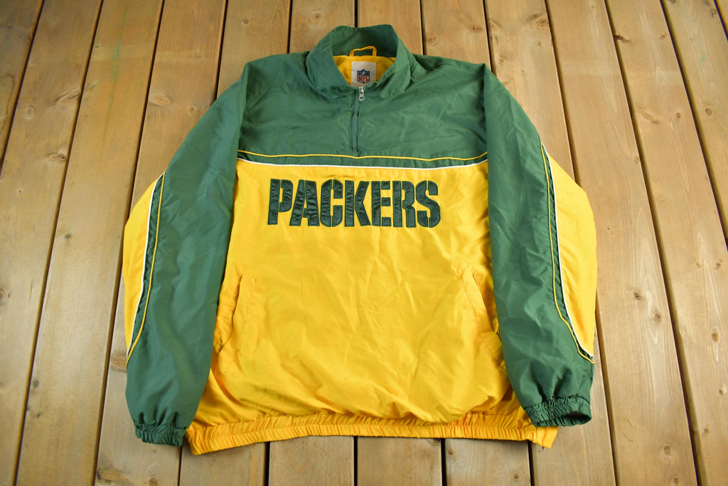 Vintage 2000s Green Bay Packers NFL Quarter Zip Pullover Windbreaker Jacket Men's 3XL