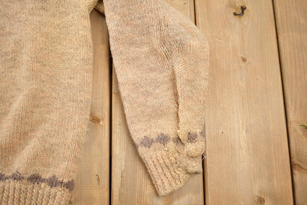 Vintage 1970s Beige Cottage Craft Knit Sweater