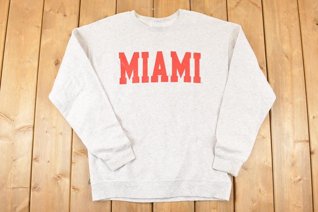 Vintage 1990s Miami Block Letter Bold Font Graphic Print Crewneck Sweatshirt Mens M
