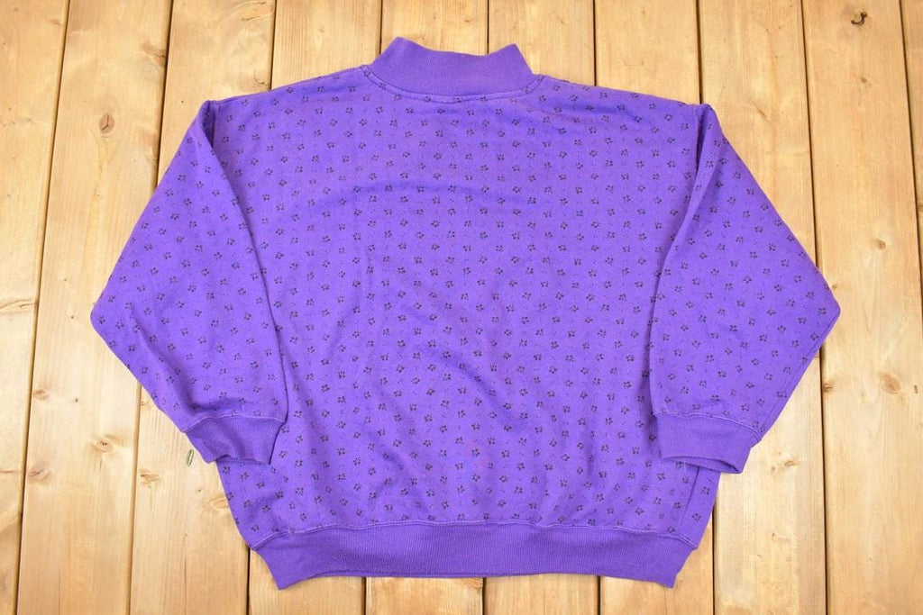 Vintage 1990s Trend Basics Button Mock Neck AOP Floral Graphic Print Crewneck Sweatshirt Womens XXL