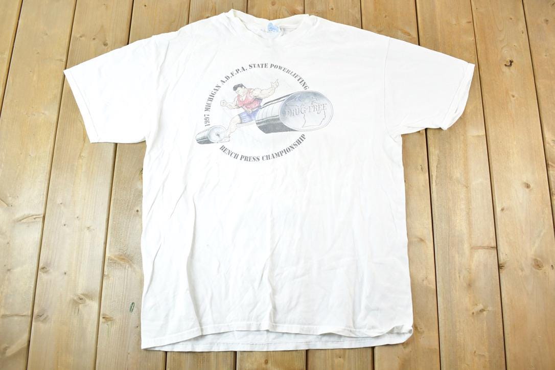 Vintage 1990s State Powerlifting Drug Free Souvenir T-Shirt Men's L