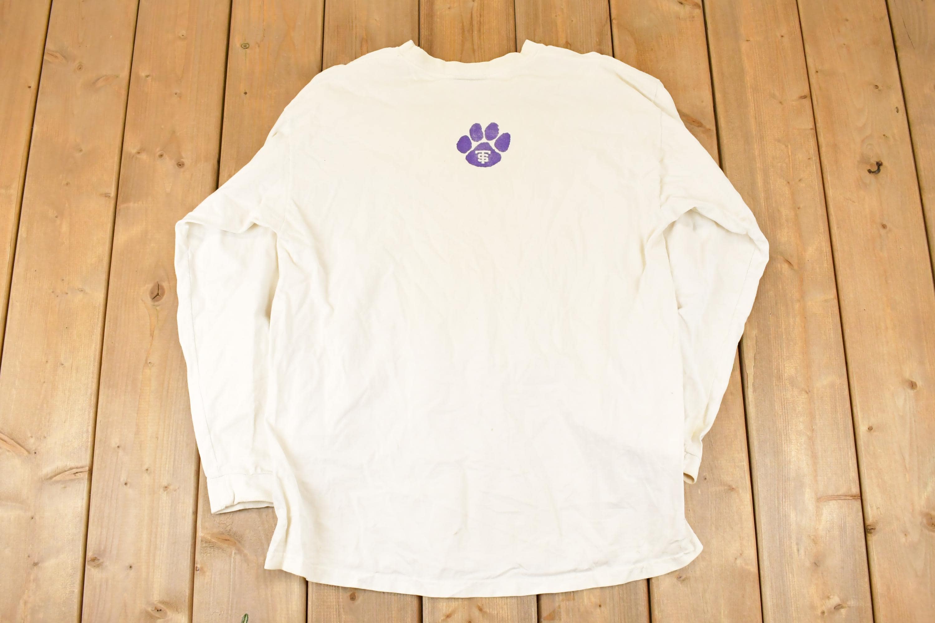 Vintage 1990s Thrashed Jansport St Thomas Tommies Graphic Print Crewneck Shirt Mens L  Made In USA  90's Destination Sweater