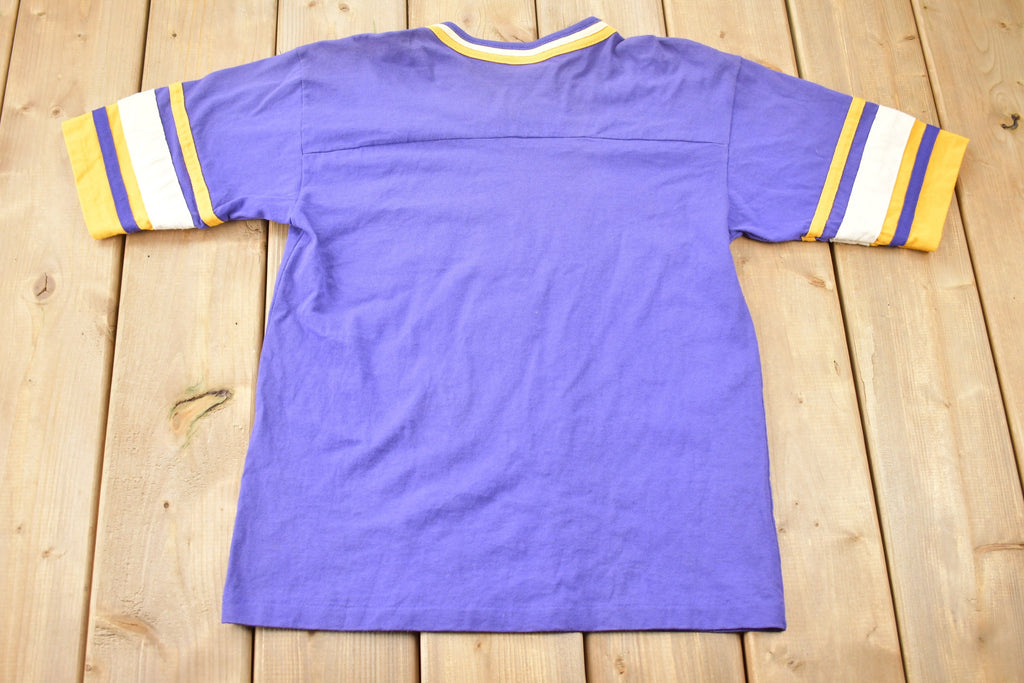 Vintage 1990s Minnesota Vikings V Neck Ringer NFL Graphic T-Shirt