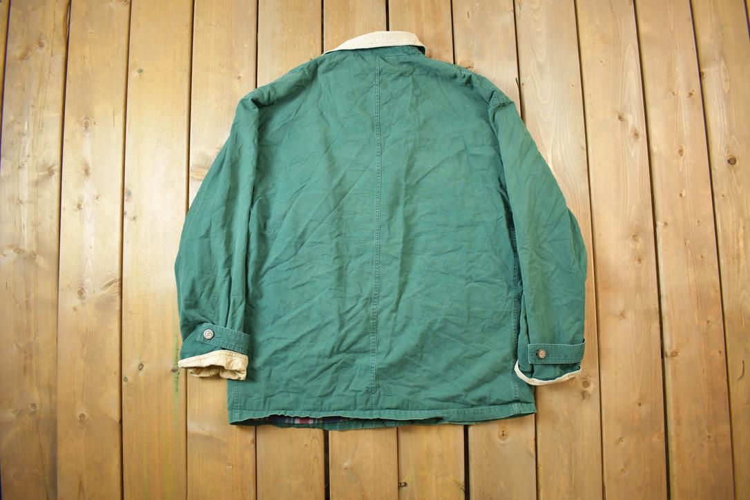 Vintage 1990s Woodlake Corduroy Collar Plaid Lined Chore Coat