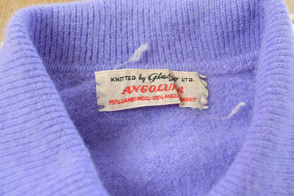 Vintage 1960s Glasgo Ltd Angora Lambswool Collared Knit Sweater Women's S