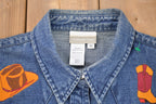 Vintage 1990s Western Embroidered Denim Button Up Shirt