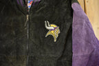 Vintage 1990's Minnesota Vikings Distressed Suede Leather Letterman Jacket Mens Large