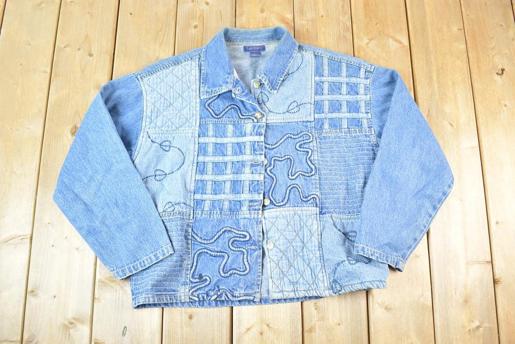 Vintage 1990s Lifestyle Denim Abstract Patchwork Button Up Shirt Women's XXL / Vintage Button Up / Preppy Button Up / Vintage Dress Shirt