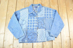 Vintage 1990s Lifestyle Denim Abstract Patchwork Button Up Shirt Women's XXL / Vintage Button Up / Preppy Button Up / Vintage Dress Shirt