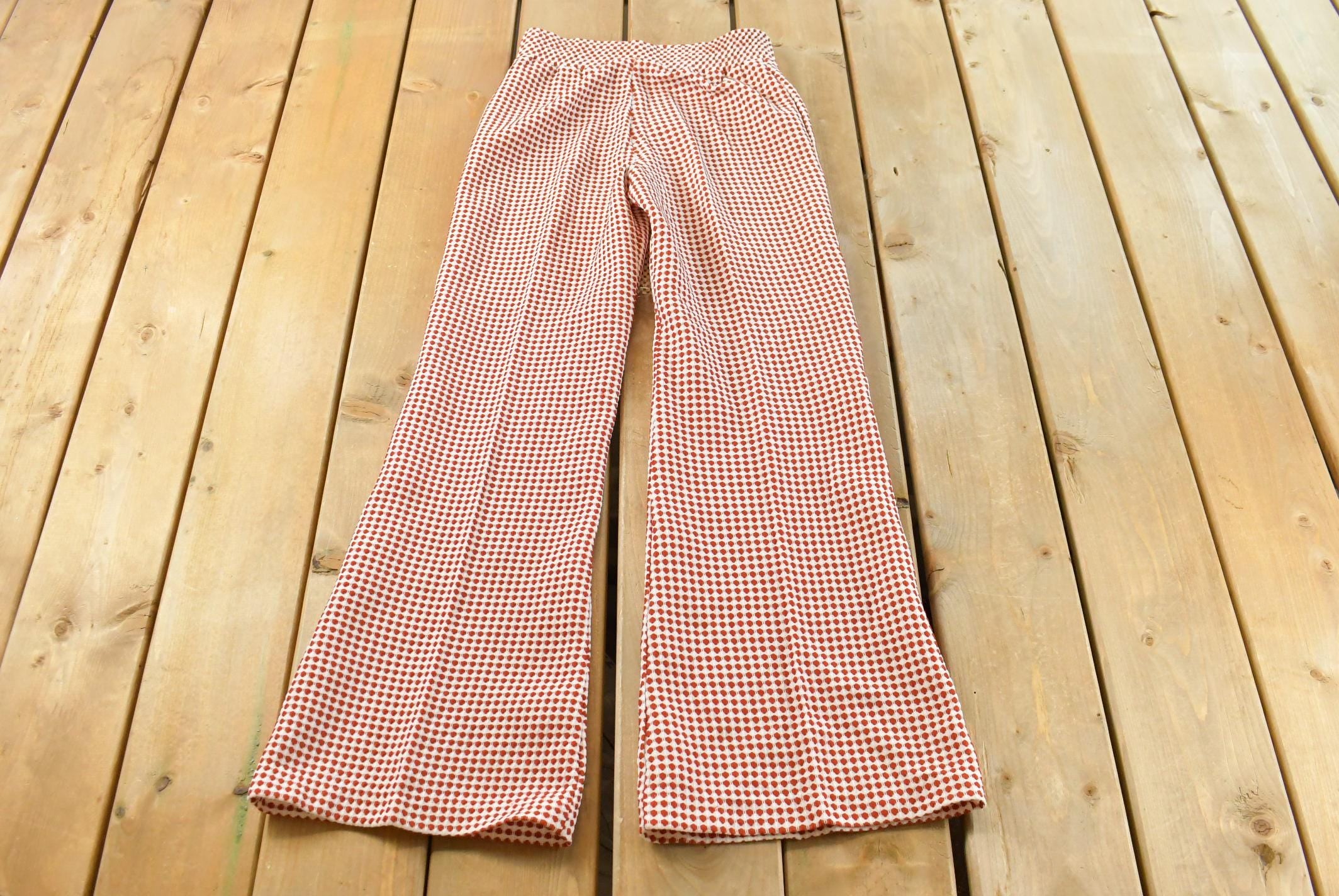 Vintage 1970s Gingham Polka Dot Bell Bottom Pants Women's 26 X 30