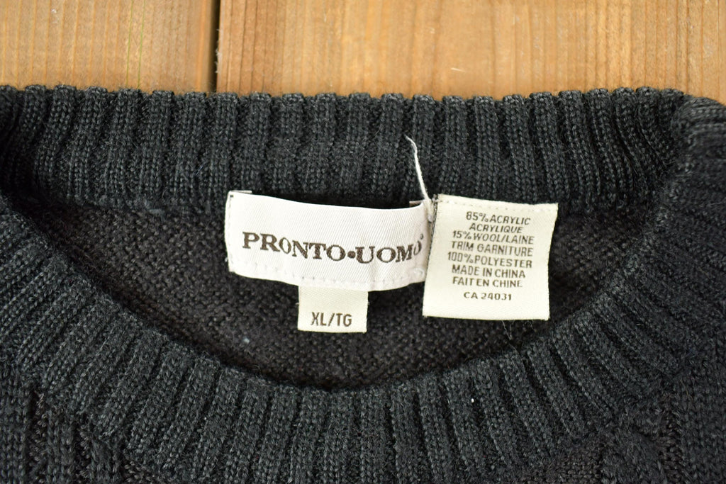Vintage 1990s Pronto Uomo Leather Patch Knit Crewneck Sweater