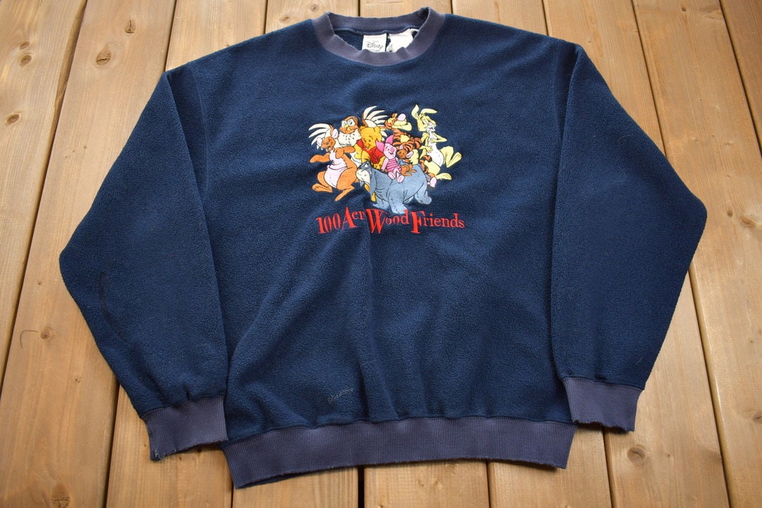 Vintage 1990s 100 Acre Wood Winnie The Pooh Disney Fleece Crewneck / Vintage Sweatshirt / Vintage Disney / Embroidered / Vintage Cartoons