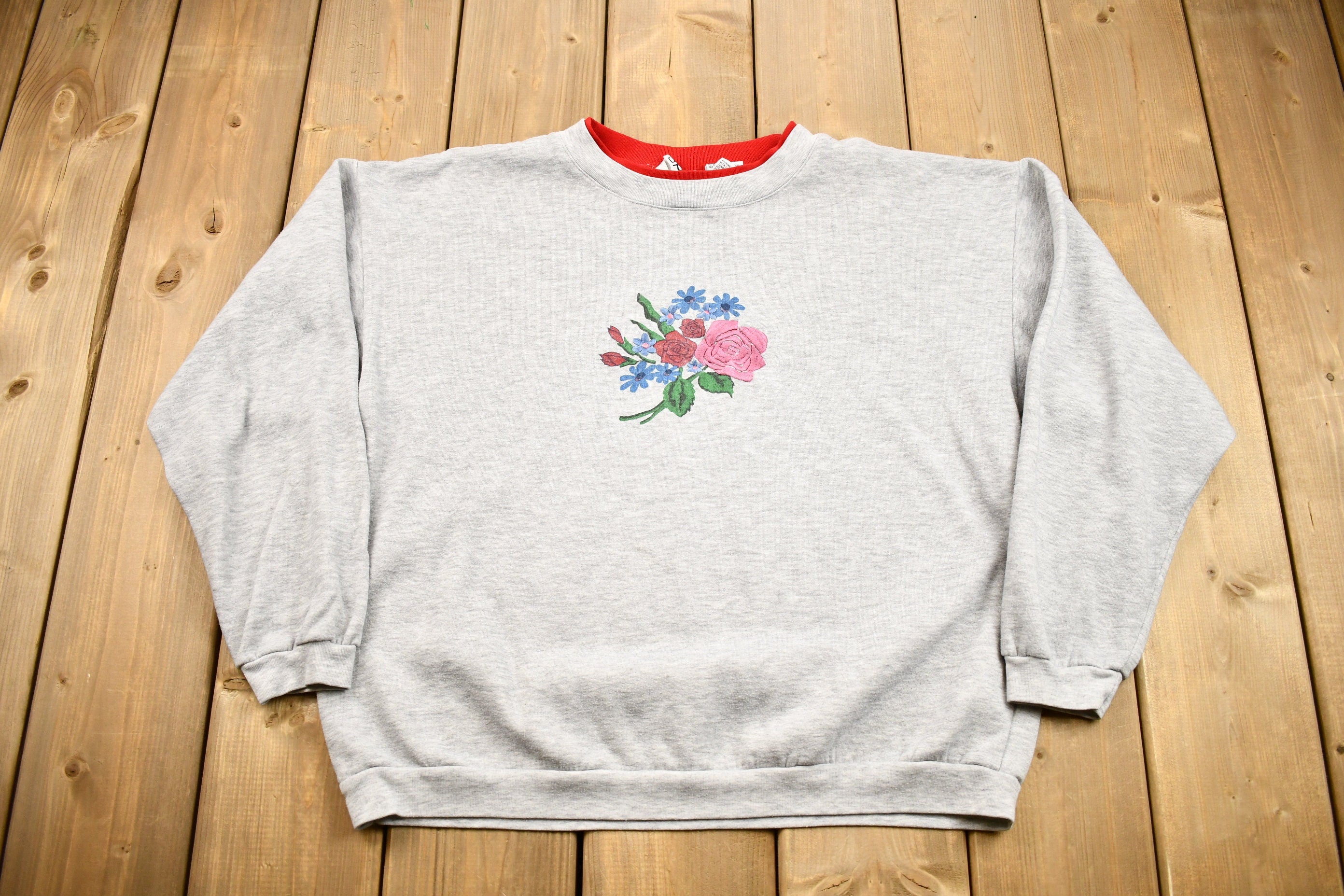 Vintage 1990s Jaclyn Smith Sport Flower Embroidered Crewneck  Nature Print Sweatshirt  Floral Sweatshirt  Casual Grandma Sweater