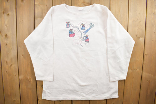 Vintage 1990s Cute Sewing Mouse Crewneck Sweater