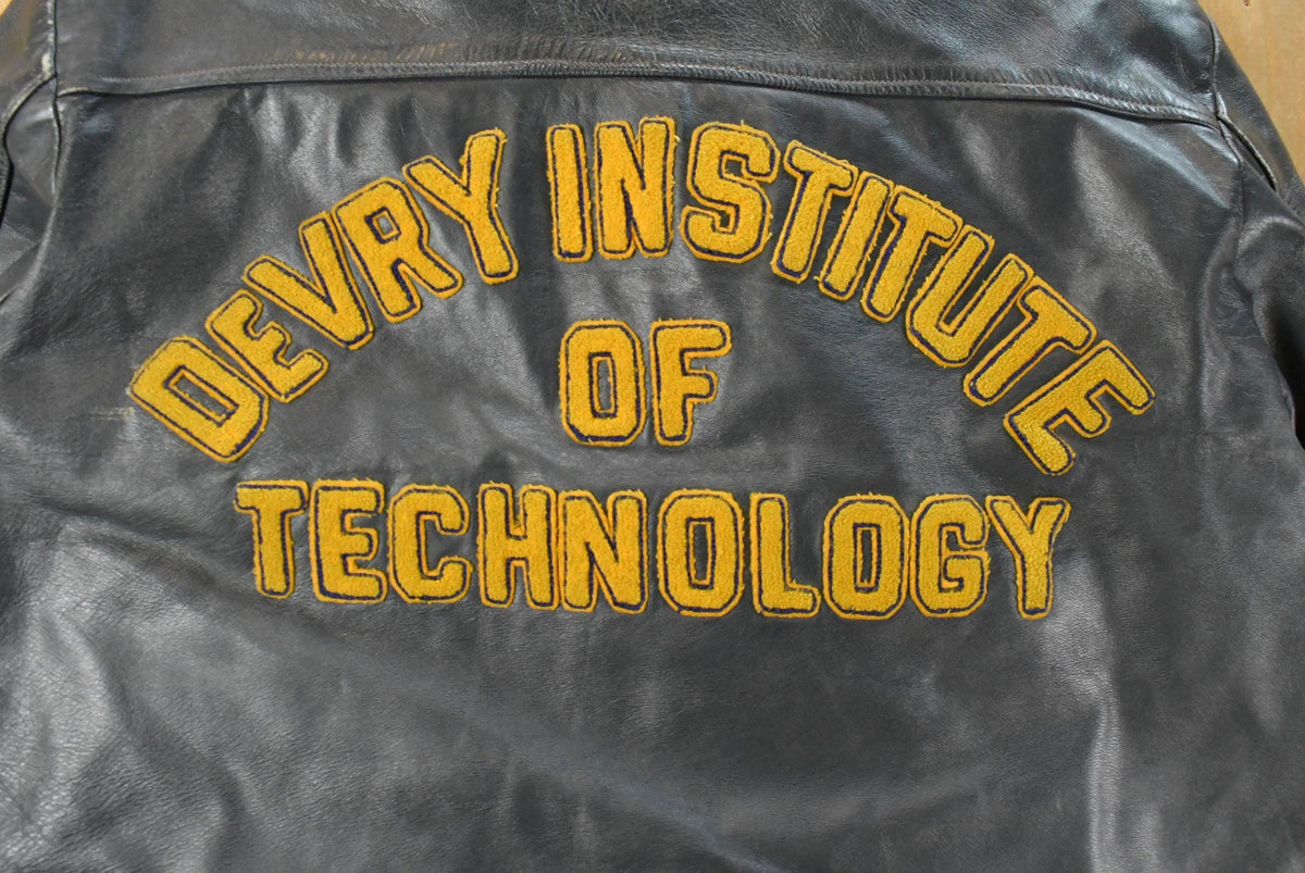 Vintage 1970s DeVry Institute of Technology Collegiate Lined Leather Jacket Men's Large