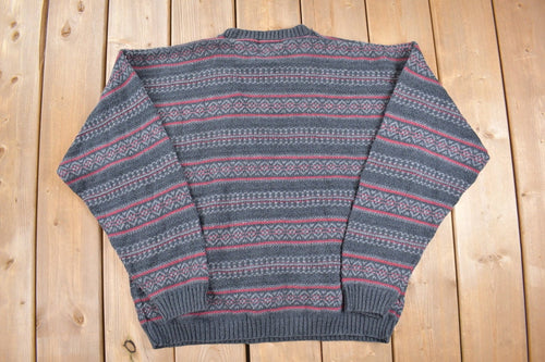Vintage 1990s Falls Creek Knitted Sweater / Vintage 90s Crewneck / Pattern Sweater / Outdoor / Hand Knit / Pullover Sweatshirt / Made in USA