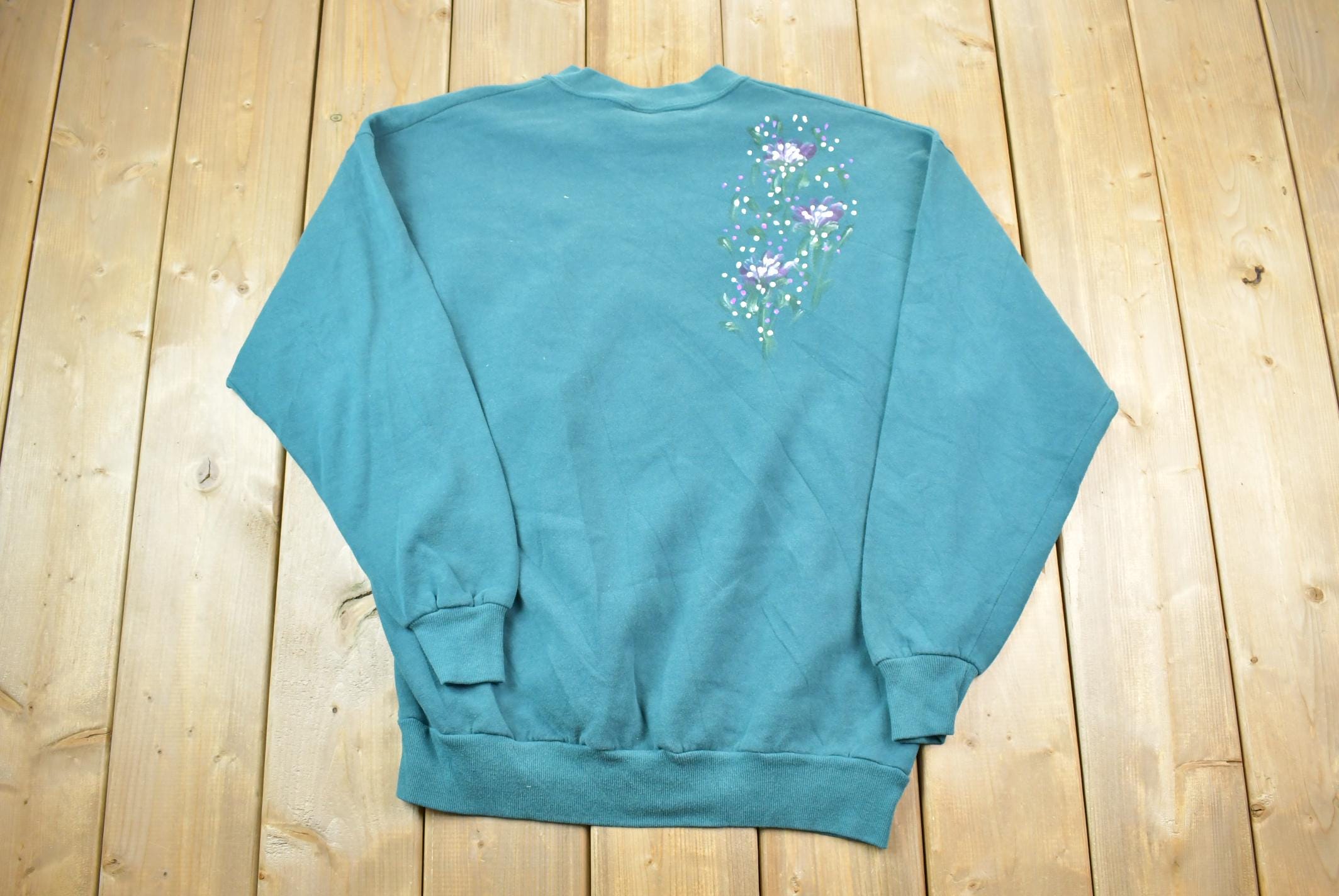 Vintage 1990s Jerzeez Hand Painted Floral Cute Crewneck Sweater