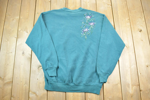 Vintage 1990s Jerzeez Hand Painted Floral Cute Crewneck Sweater / 90s Crewneck / Grandma Sweater / Streetwear / Made In USA / Flower Theme