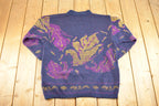 Vintage 1990s Andrea AOP Floral Wool Knit Crewneck Sweater Women's L /