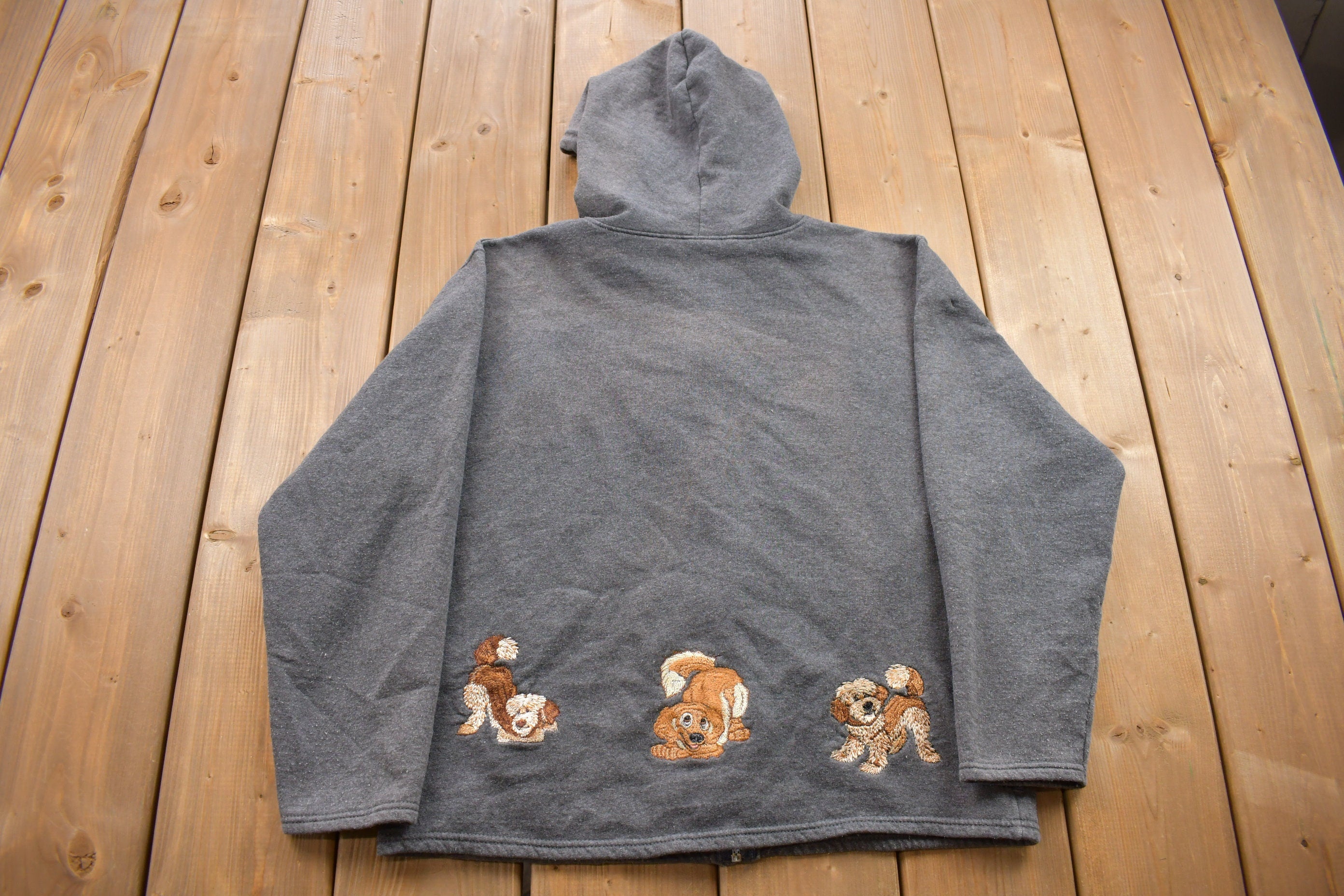 Vintage 1990s Cute Puppy Graphic Zip Up Hoodie