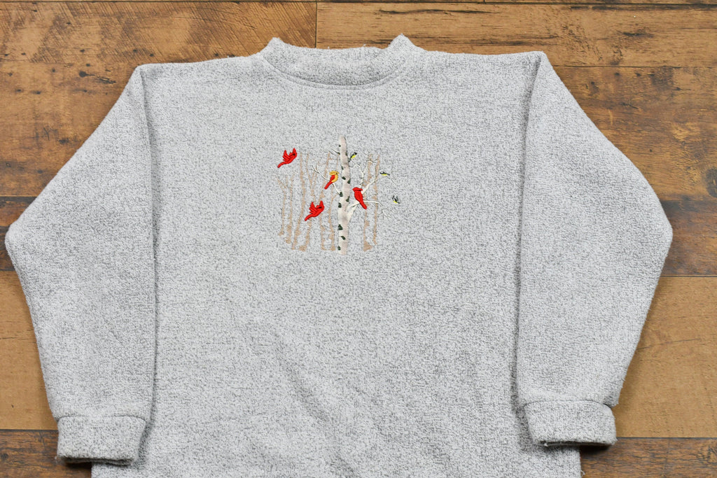 Vintage 1990s Bird & Trees Embroidered Graphic Crewneck / Vintage Nature Sweatshirt / Fleece Sweatshirt / Streetwear / Made In USA