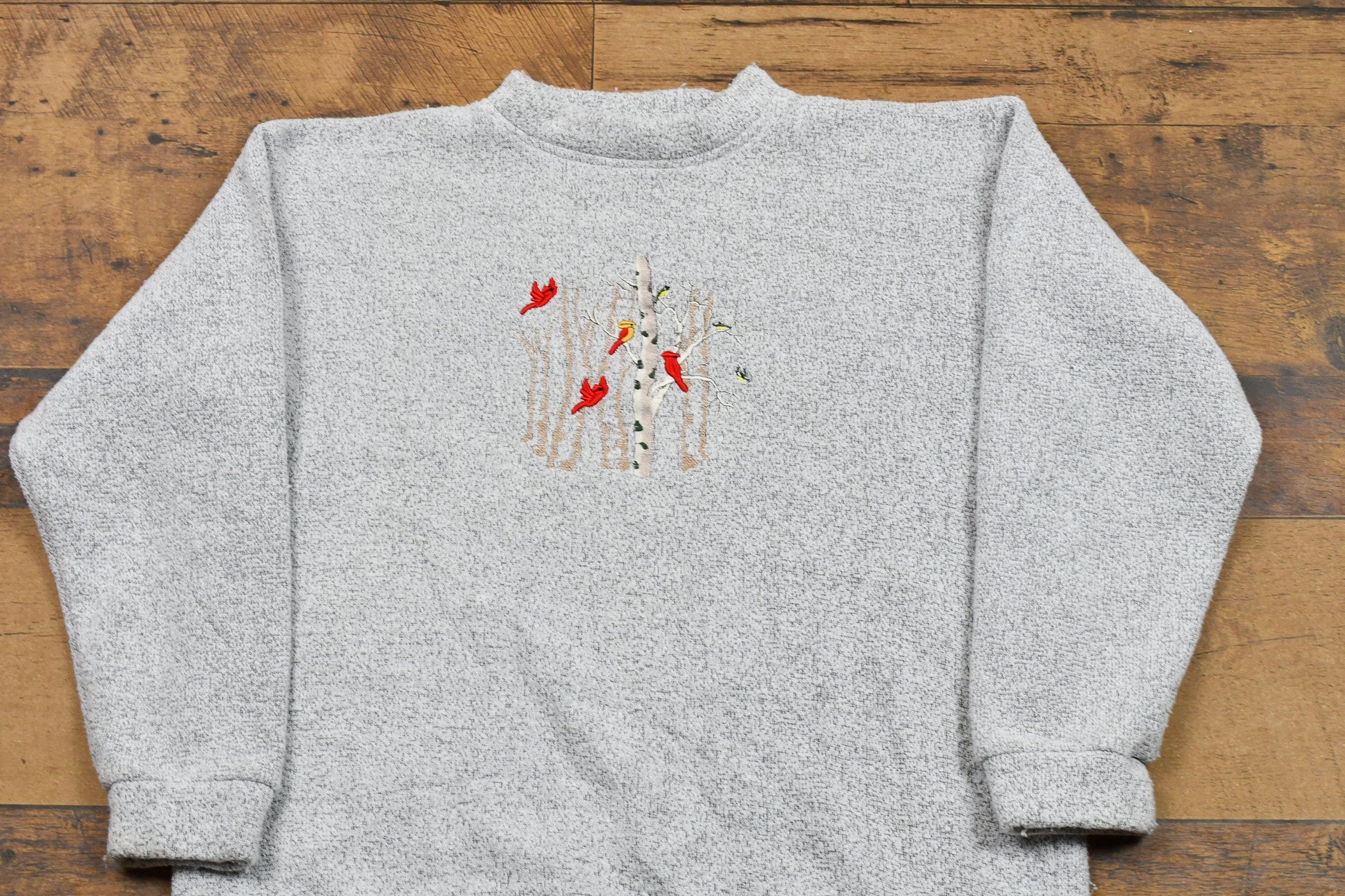 Vintage 1990s Bird & Trees Embroidered Graphic Crewneck / Vintage Nature Sweatshirt / Fleece Sweatshirt / Streetwear / Made In USA