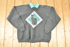 Vintage 1980s Lace Cat Collared Crewneck Sweatshirt Women's L