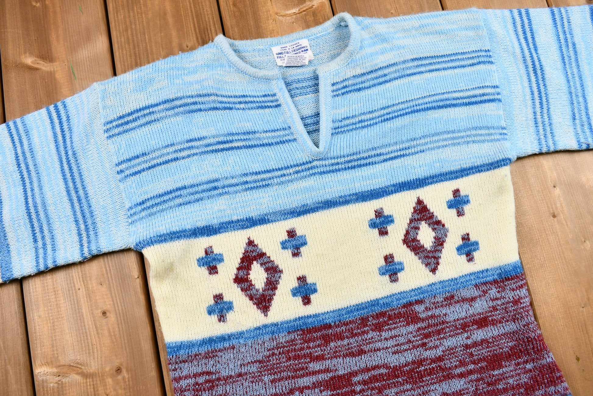 Vintage Late 1960s Hand Loomed Bell-Sleeve Knit Sweater