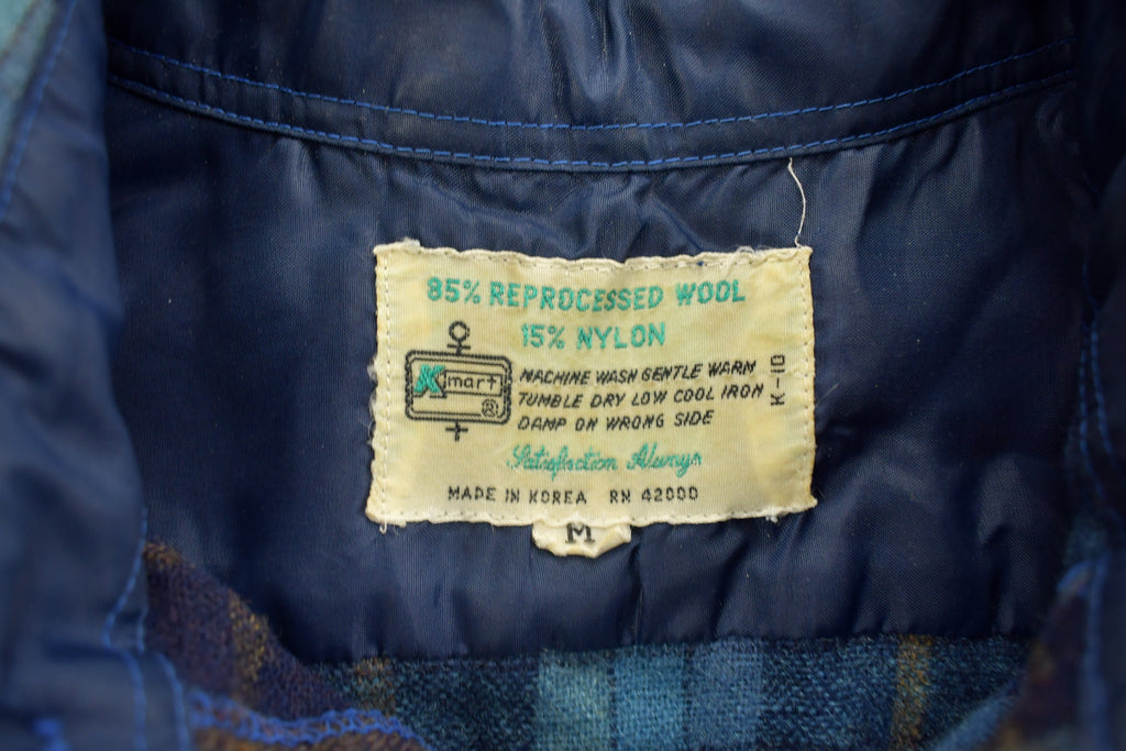 Vintage 1990s Wool Blue Plaid Flannel Button Up Shirt
