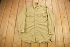 Vintage 1952 Military Khaki-1 Stand-Up Collar Button Up Shirt