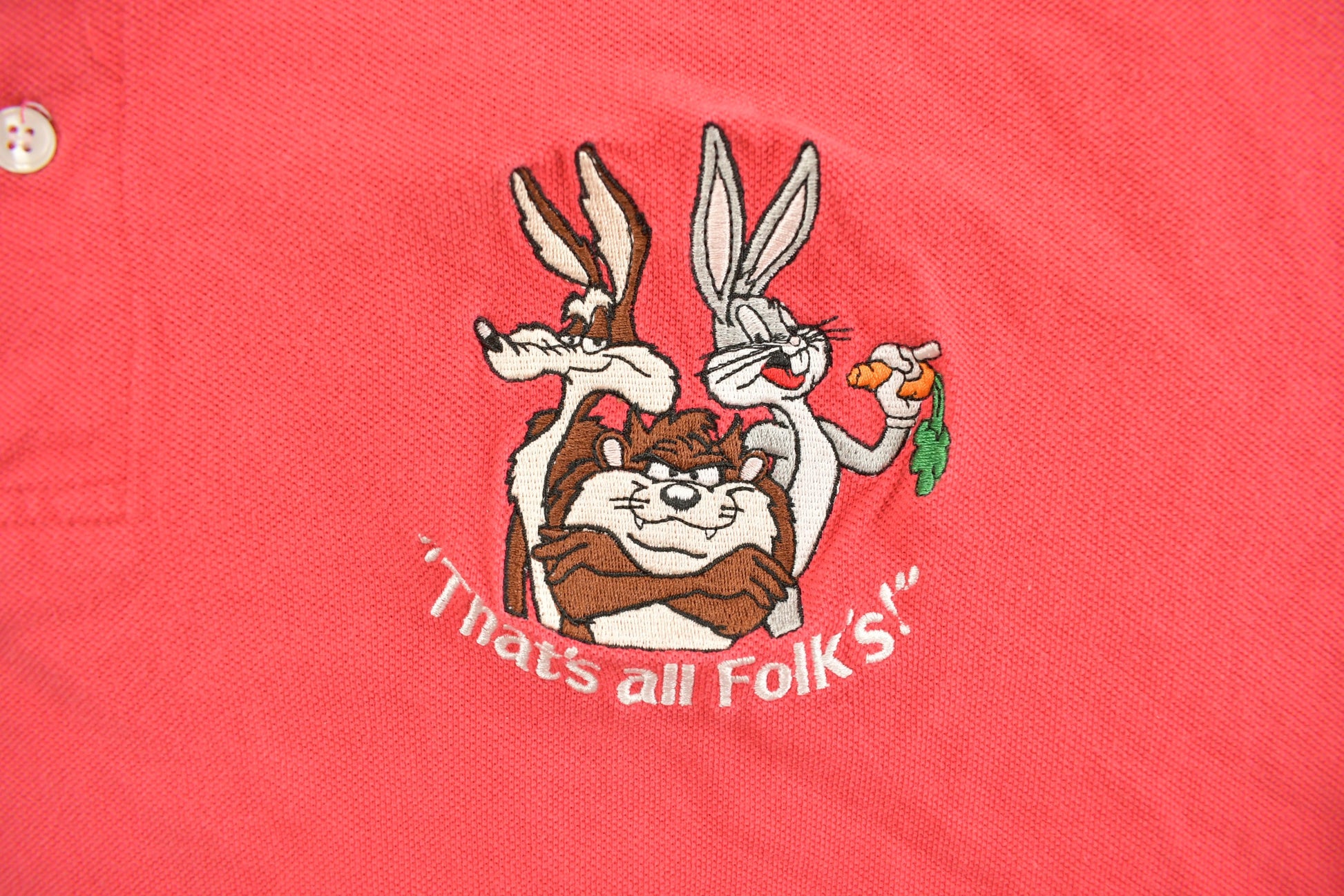 Vintage 1990s Acme Clothing Looney Tunes Embroidered Polo T-Shirt / 90s Graphic Tee / Vintage Bugs Bunny / Vintage Cartoon / Polo Shirt