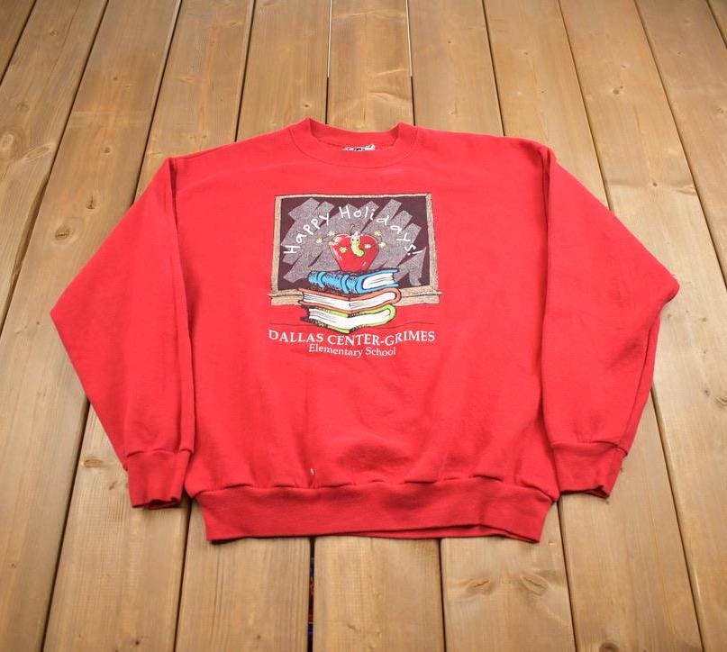 Vintage 1990s Lee Dallas Center Grimes Elementary School Souvenir Travel Crewneck Sweatshirt Made In USA