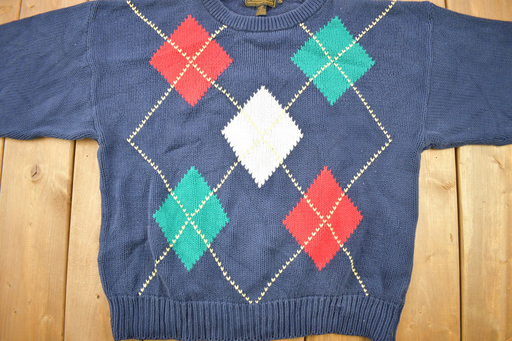 Vintage 1990s Eddie Bauer Argyle Pattern Knitted Crewneck Sweater